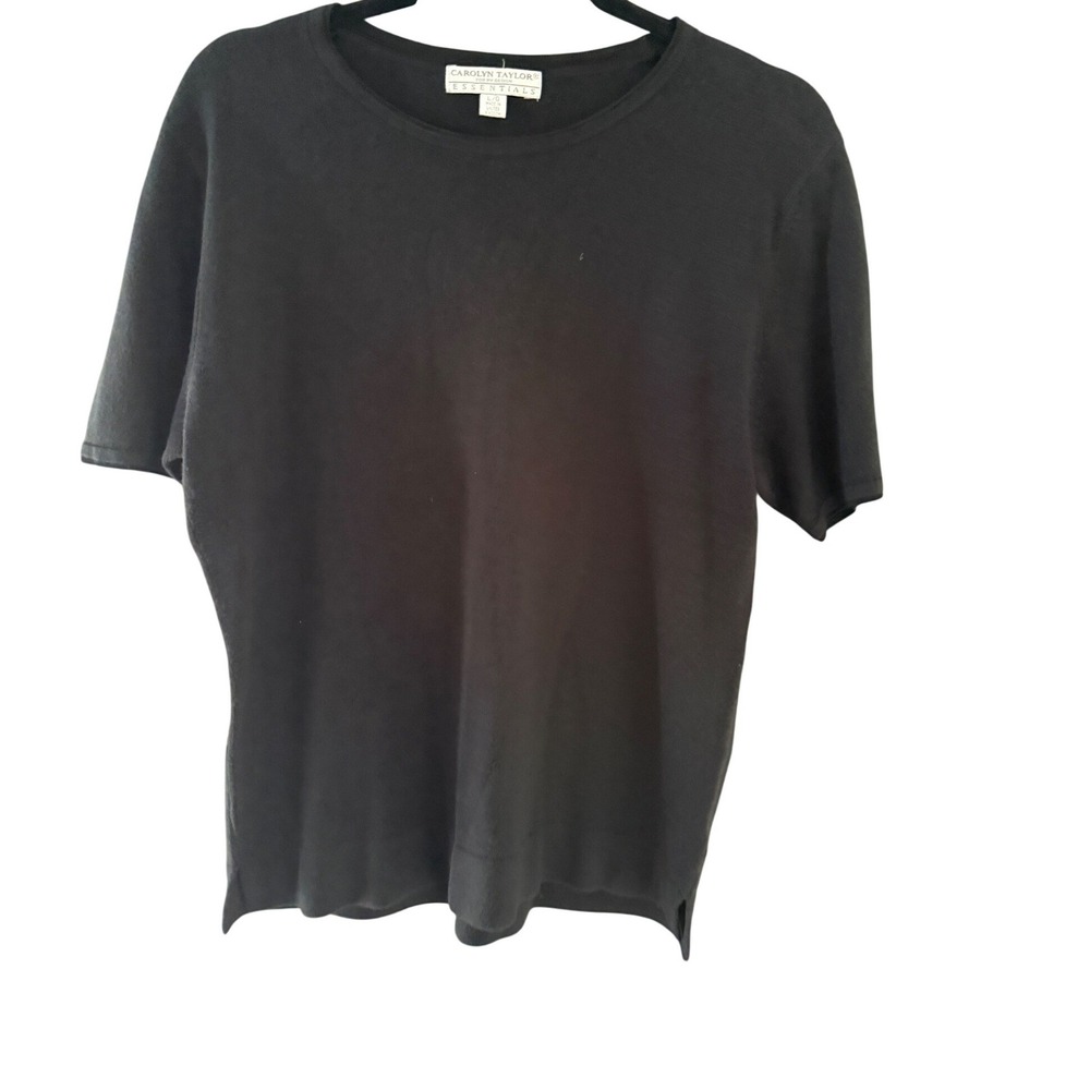 Carolyn Taylor Essentials Black Short Sleeve Knit Top Crew Neck Size Large